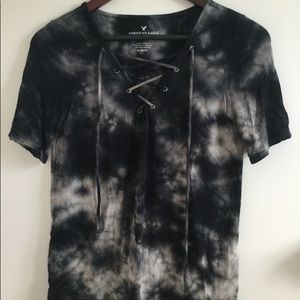 American Eagle Marble Patterned Half Sleeve Top